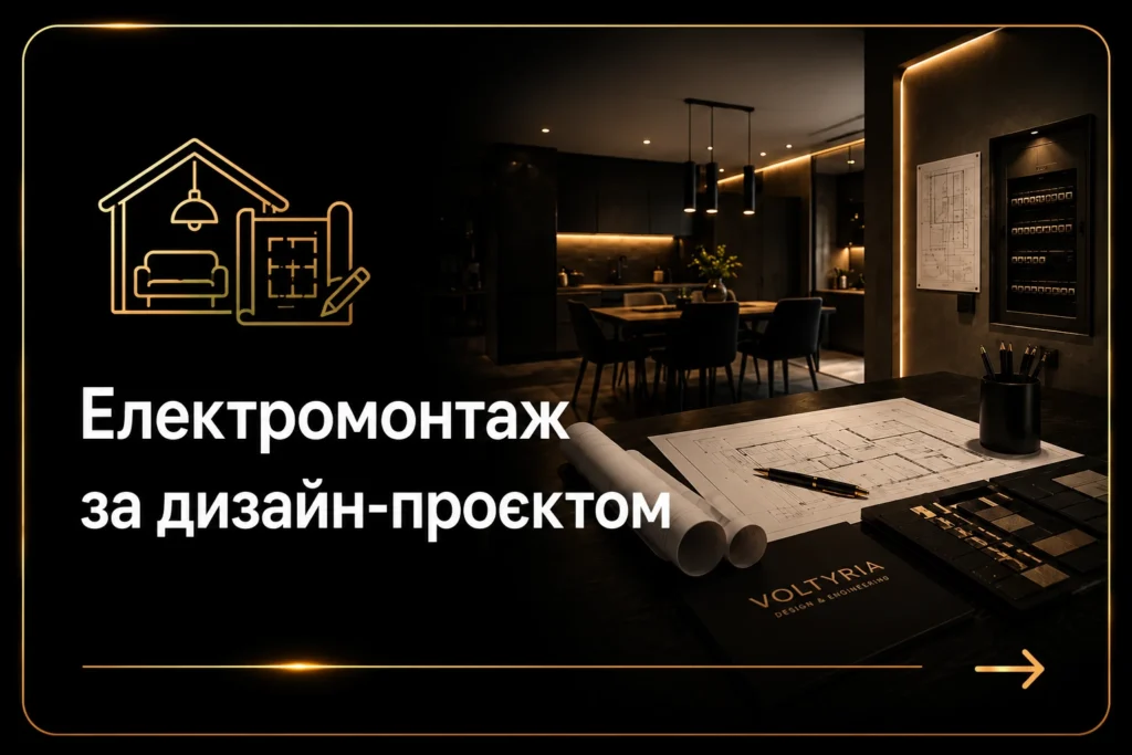 Комплексні інженерні рішення з електромонтажу в Одесі Електромонтаж за дизайн-проєктом в Одесі — сучасний інтер'єр, проєктна документація та професійно реалізована система електропостачання від Voltyria.