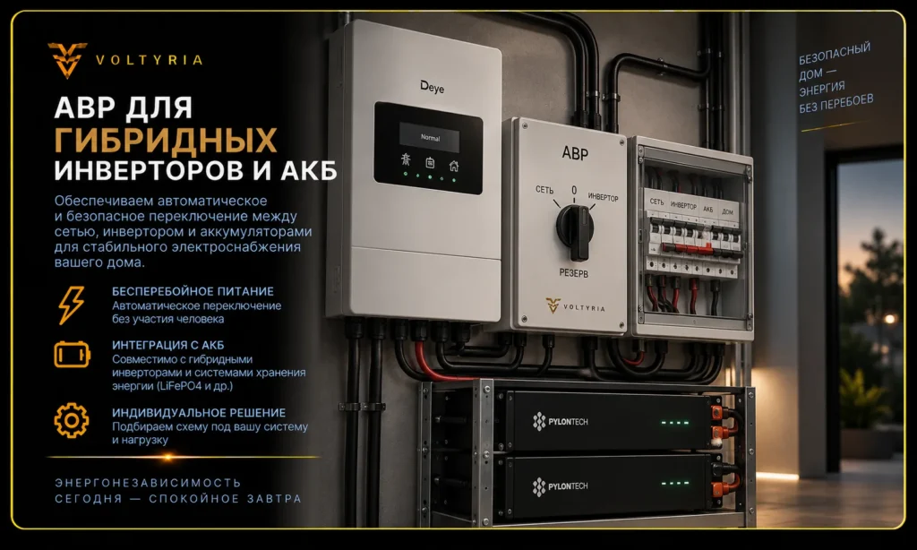 АВР для гибридных инверторов и аккумуляторов — система автоматического резервного питания дома Voltyria 