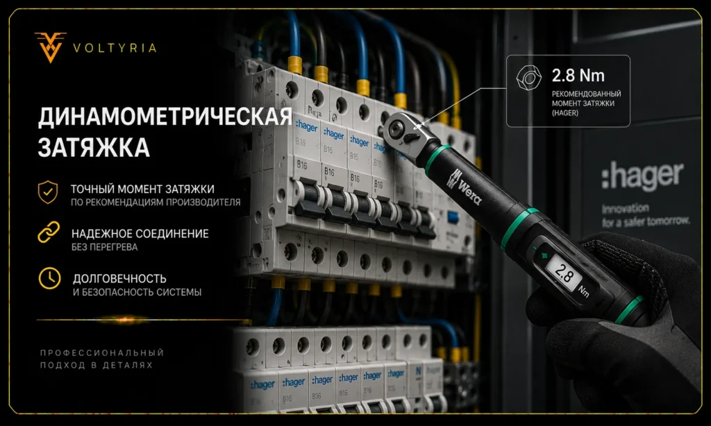 Динамометрическая затяжка соединений при сборке электрощита с контролем момента затяжки Voltyria