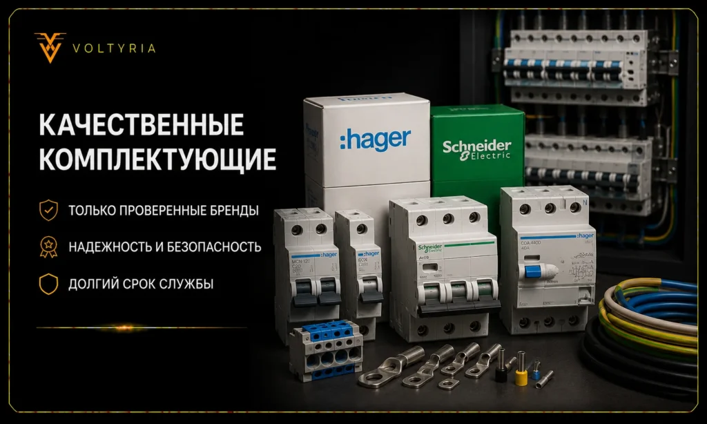 Качественные комплектующие Hager и Schneider Electric для сборки электрощитов Voltyria