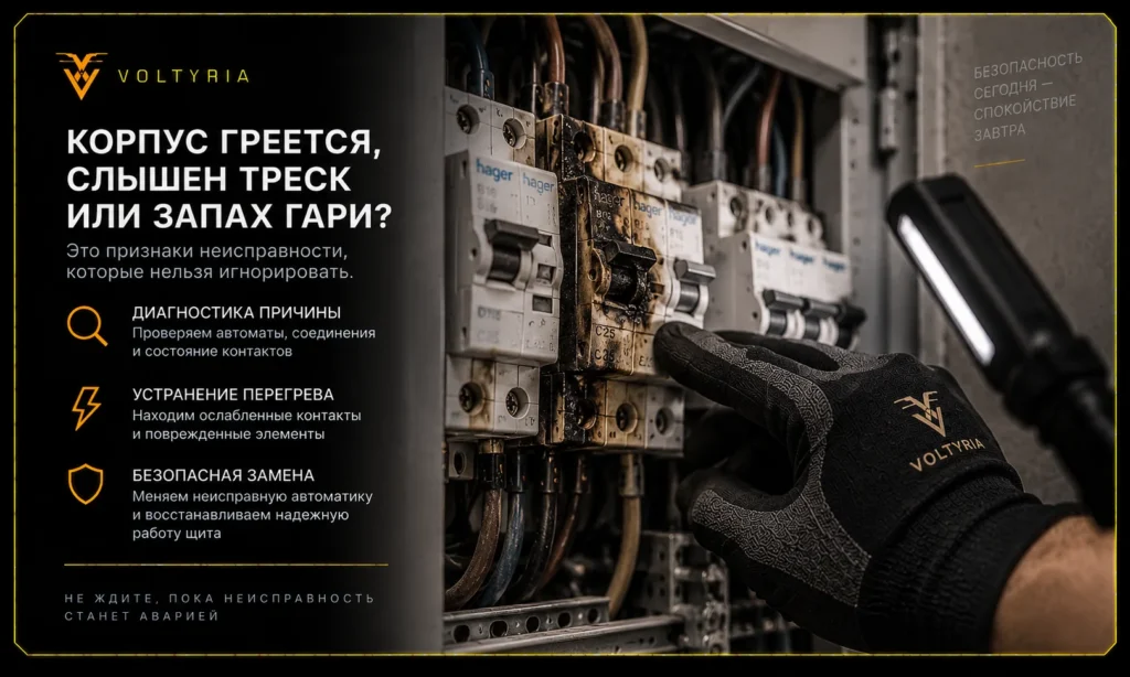 Замена автоматов в электрощитке в Одессе Перегрев автомата и запах гари в электрощите — диагностика неисправности и замена защитной автоматики в Одессе Voltyria
