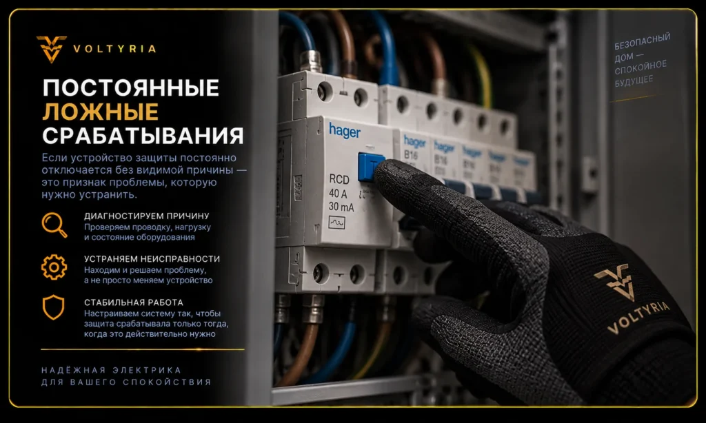 Монтаж и замена УЗО в Одессе под ключ Диагностика постоянных ложных срабатываний защитного устройства в электрическом щите Voltyria