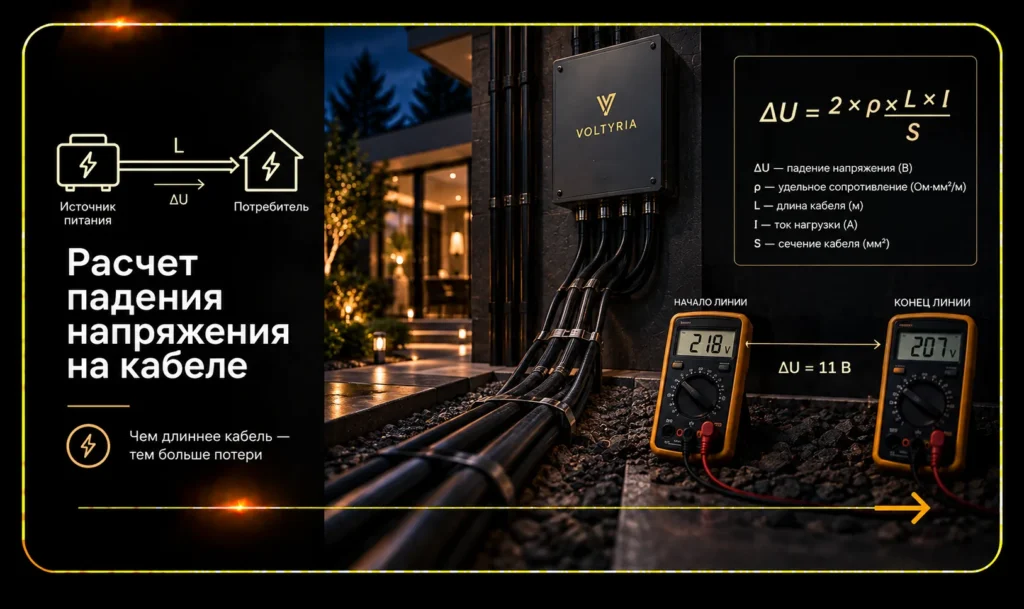 Расчет падения напряжения на кабеле при подключении системы электроснабжения Voltyria