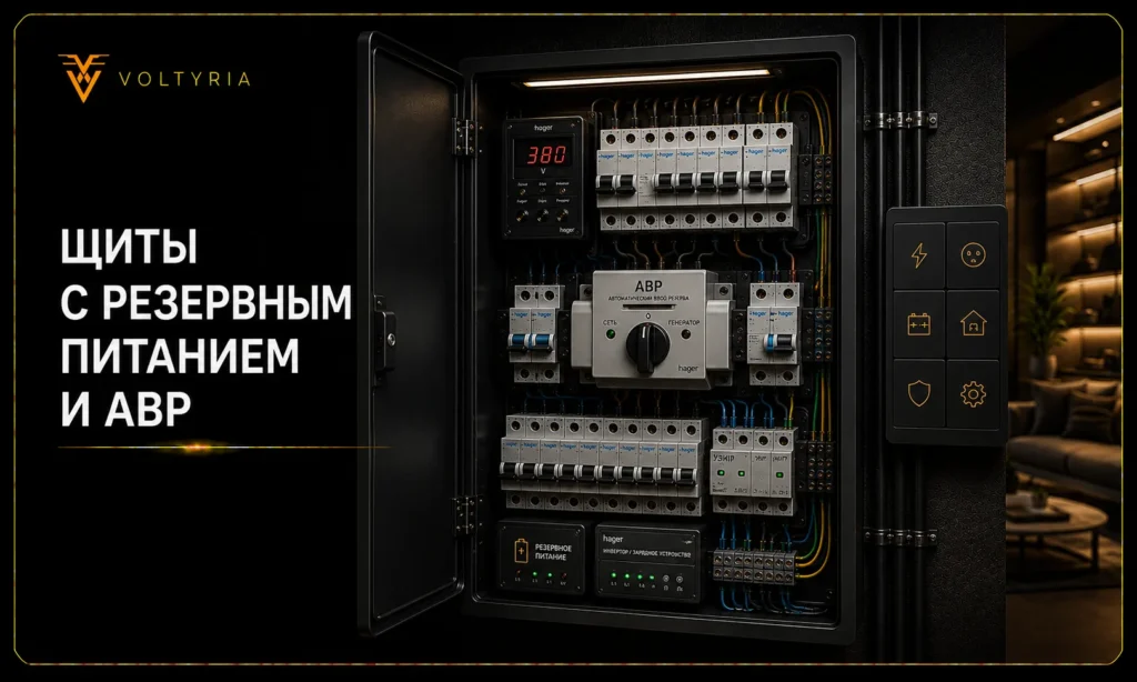 Электрощит с резервным питанием и системой АВР для автоматического переключения источника электроснабжения Voltyria