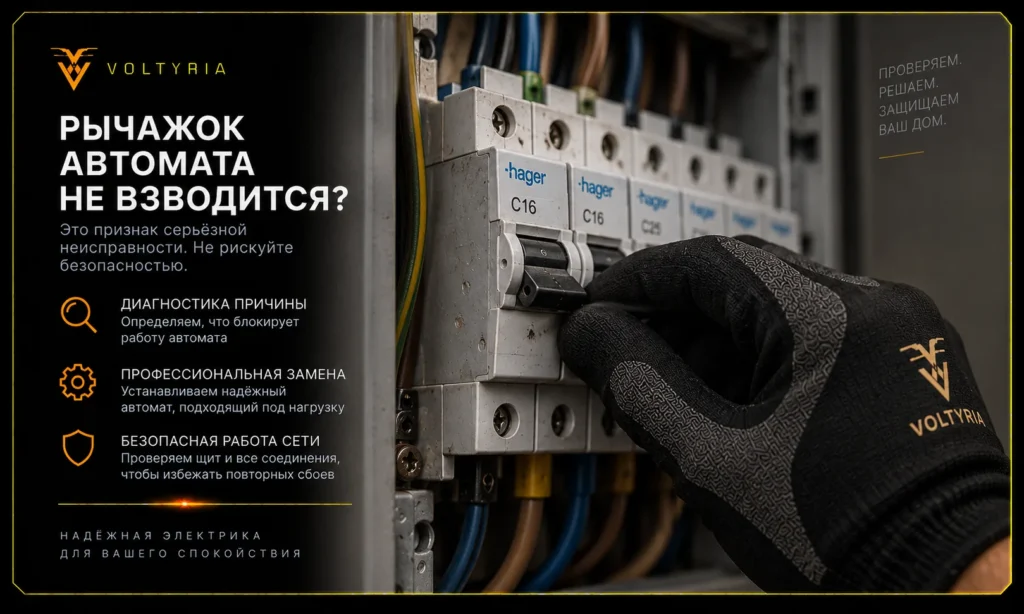 Замена автоматов в электрощитке в Одессе Рычажок автомата не взводится — диагностика неисправности и замена автоматического выключателя в Одессе Voltyria