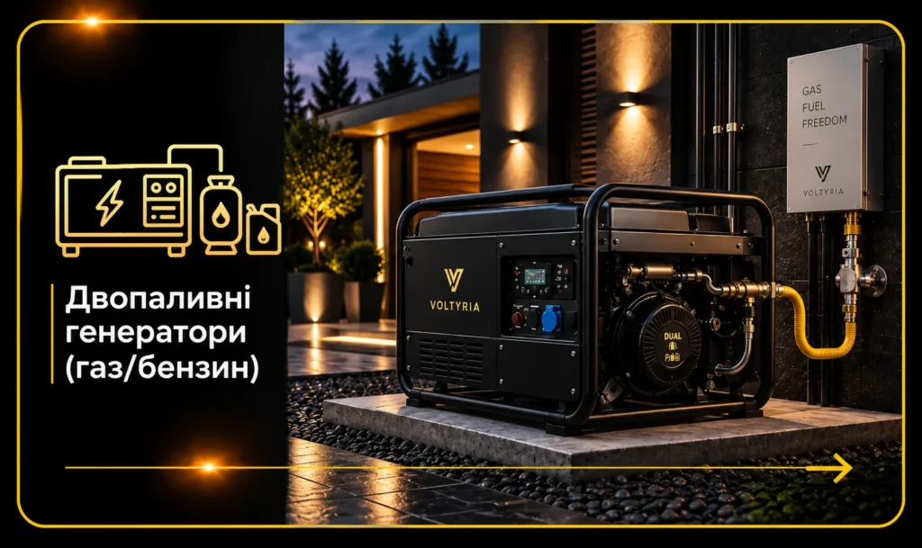 Двопаливний генератор (газ/бензин) для резервного електропостачання приватного будинку в Одесі — Voltyria.