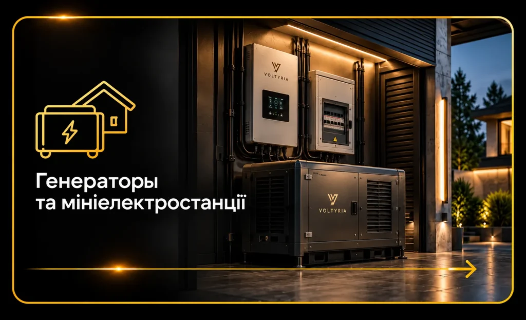 Резервне живлення в Одесі: системи автономного електропостачання під ключ Генератор та система резервного електроживлення Voltyria для автономного електропостачання приватного будинку в Одесі.