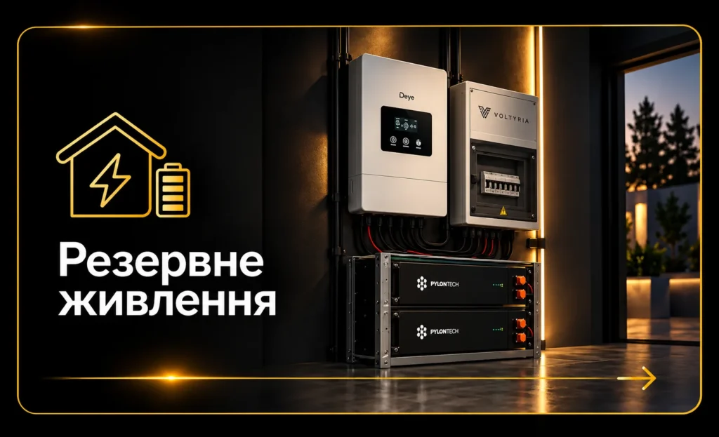 Резервне живлення будинку в Одесі — гібридний інвертор Deye, акумуляторні батареї Pylontech та електрощит Voltyria.