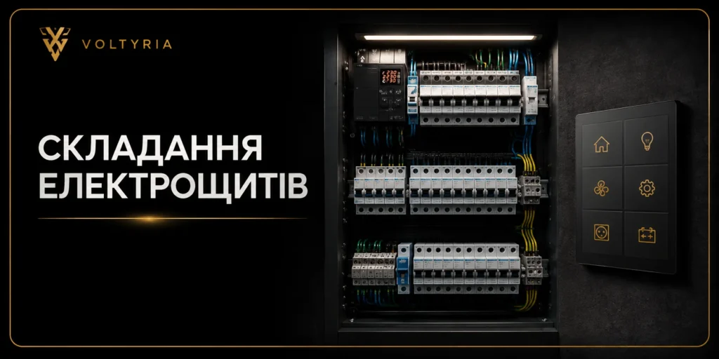 Складання електрощитів в Одесі — розподільний електрощит з автоматичними вимикачами та захисною автоматикою Voltyria