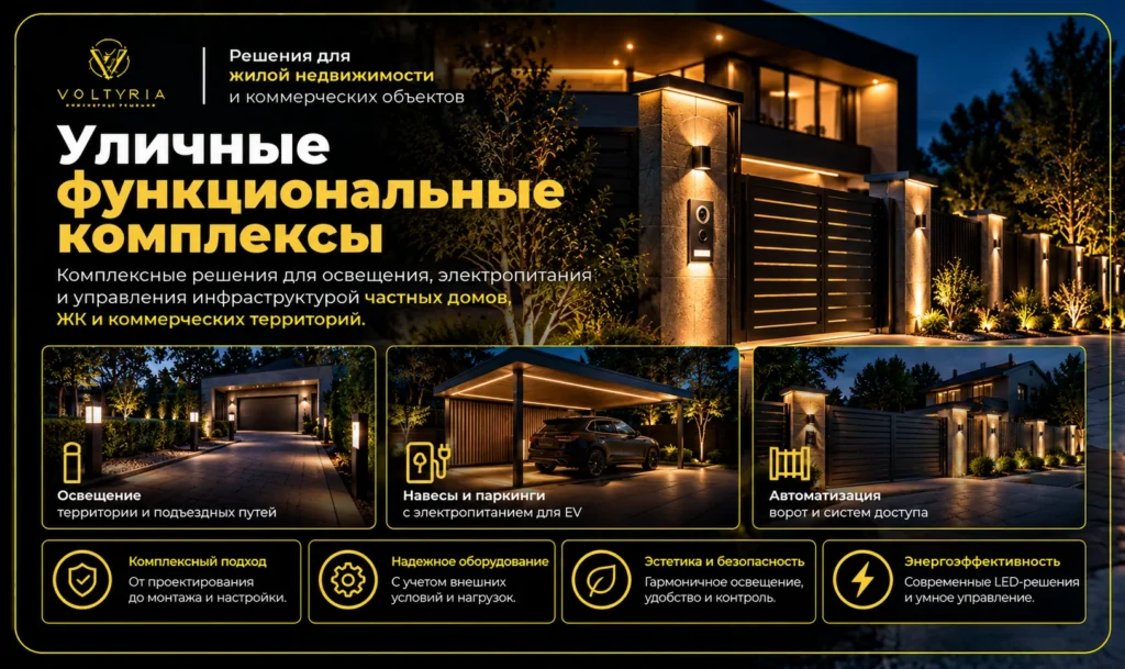 Уличные функциональные комплексы Voltyria — освещение территории, паркингов и автоматизация ворот