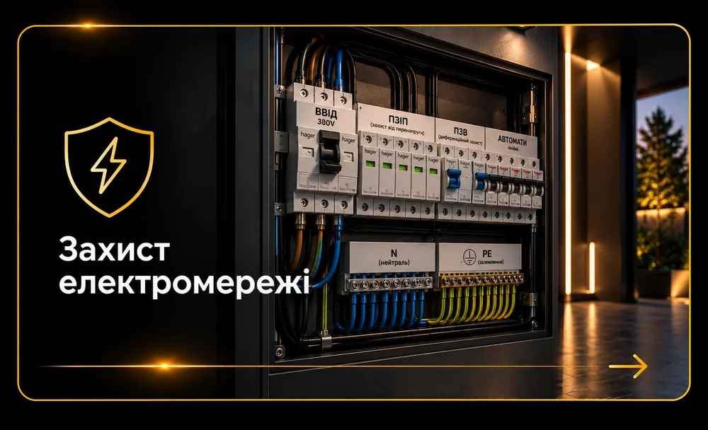 Захист електромережі в Одесі — електрощит із пристроями захисту від перенапруги, ПЗВ та автоматичними вимикачами Voltyria.
